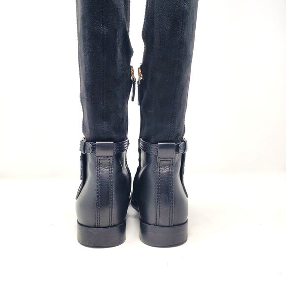 Tory Burch Wyatt Over The Knee Riding Boots Leather Black Logo 40791 Size 7 - Picture 10 of 14